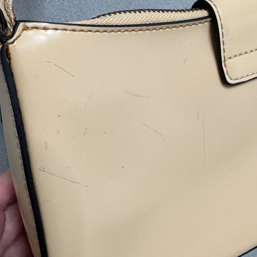 Guess Shoulder Bag Womens Tan Patent Faux Leather Y2K Baguette Small Pocket Mini - Picture 3 of 12
